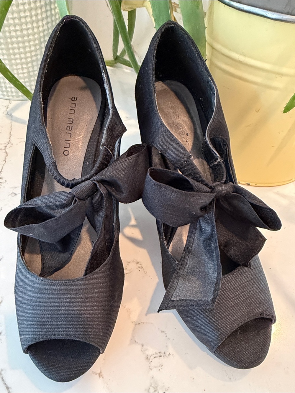 Ann Marino Black Peep-Toe Bow Heels